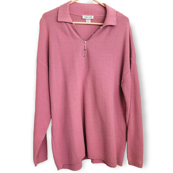 Cherokee Ribbed Knit Collared Long Sleeve Pink Sweater Size Large - Picture 1 of 4